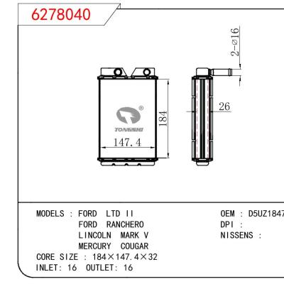 適用于FORD FORD LTD II/FORD RANCHERO/LINCOLN MARK V MERCURY COUGAR OEM:D5UZ18476A