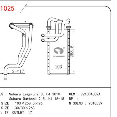 適用于SUBARU Subaru Legaru 2.5L H4 2010-/Subaru Outback 2.5L H4 16-18 OEM:72130AJ02A