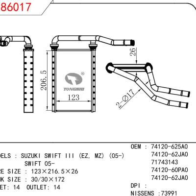 適用于SUZUKI SUZUKI SWIFT III (EZ， MZ) (05-)/SWIFT 05- OEM:74120-625A0/74120-62JA0/71743143/74120-60PA0/74120-62JA0