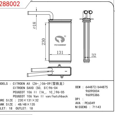 適用于PEUGEOT CITROEN AX (ZA-_)06-09(雪鐵龍）/CITROEN SAXO (S0， S1)96-04/PEUGEOT 106 II (1A_， 1C_)96-05/PEUGEOT 106 Van II van/hatchback OEM:644872/644875/96090004/96095386